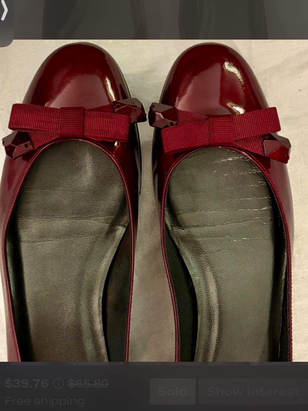Stuart Weitzman Patent Leather Bow Ballet Flats Dark Red